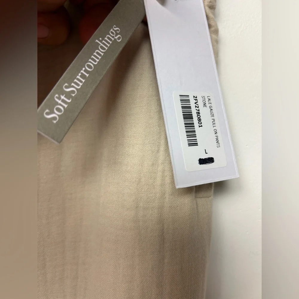 NWT SOFT SURROUNDINGS Lale Gauze pull on‎ tan/Brown Cotton pants Size L Neutral